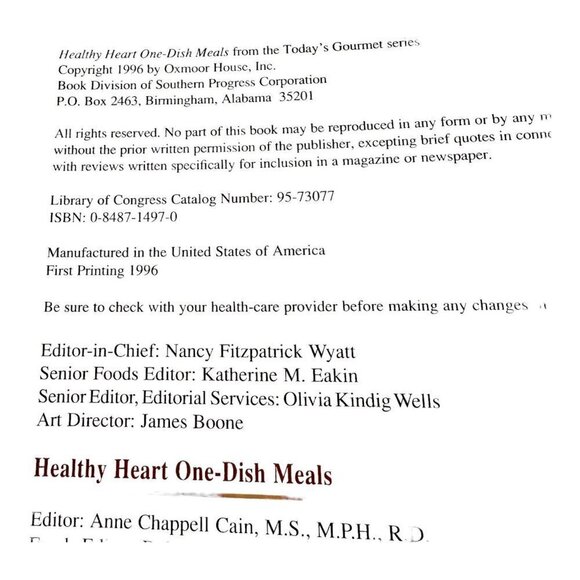 Healthy Heart One-Dish Meals Cookbook Recipe 1996 Hardcover Leisure Arts Staff - Picture 2 of 10